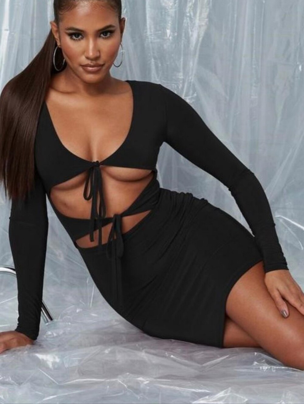 Missguided NWT Tie Front Body Con Mini Dress in Black sz 6